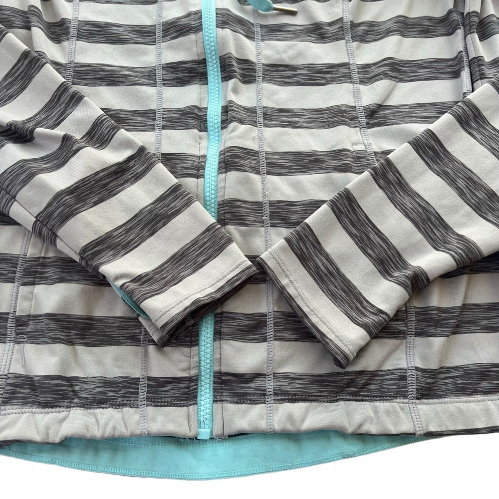 Lukka Women's L Grey Turquoise Striped Full Zip Thumbholes Active Hoodie Sporty - Picture 10 of 16